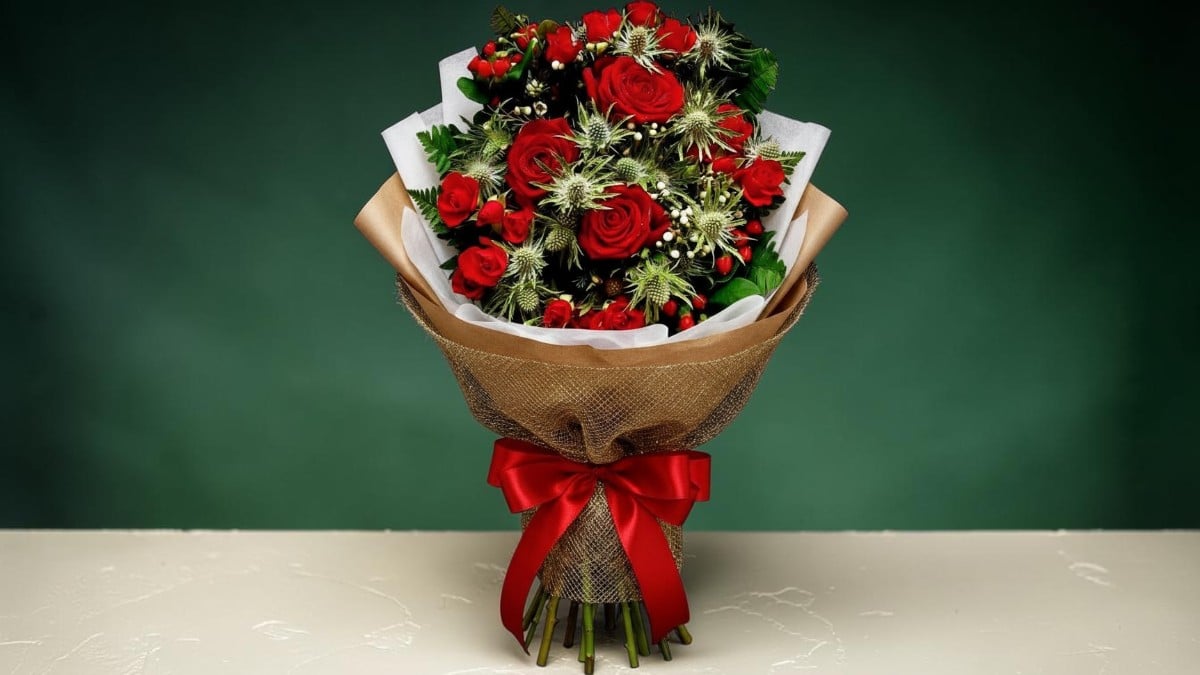 Red Rose and Thistle Bouquet