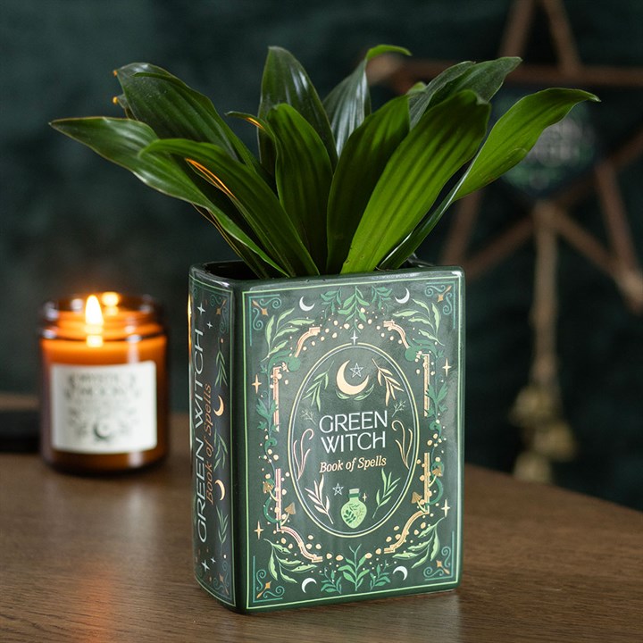 green witch book vase