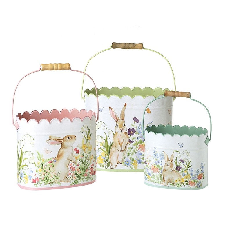 Bunny Print Scalloped Edge Buckets Set