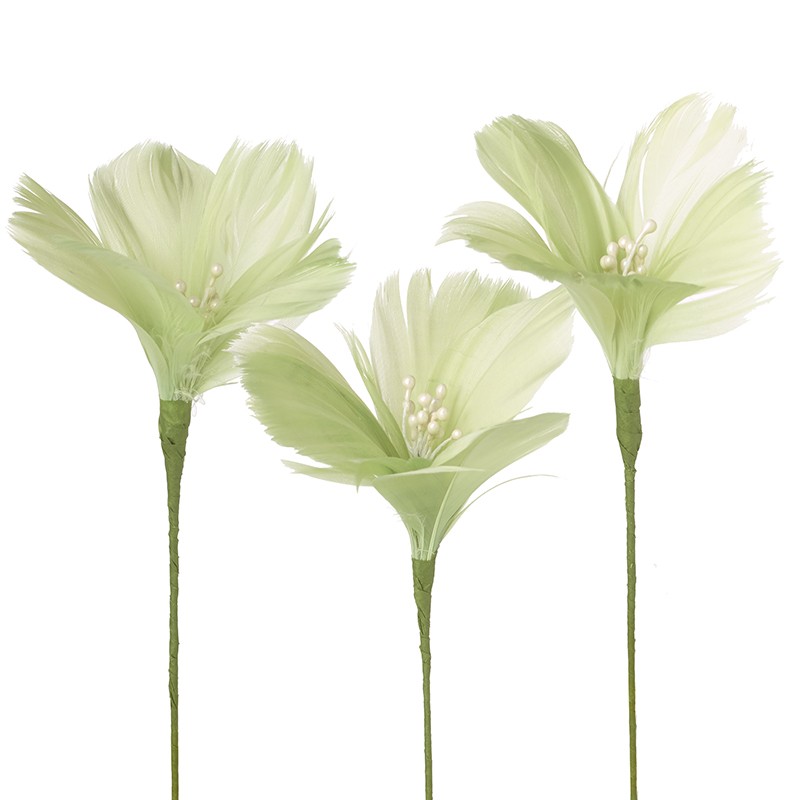 Green Feather Flower Stem Set 3