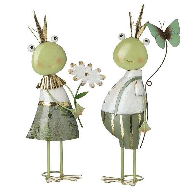 Metal Frogs With Flower & Butterfly
