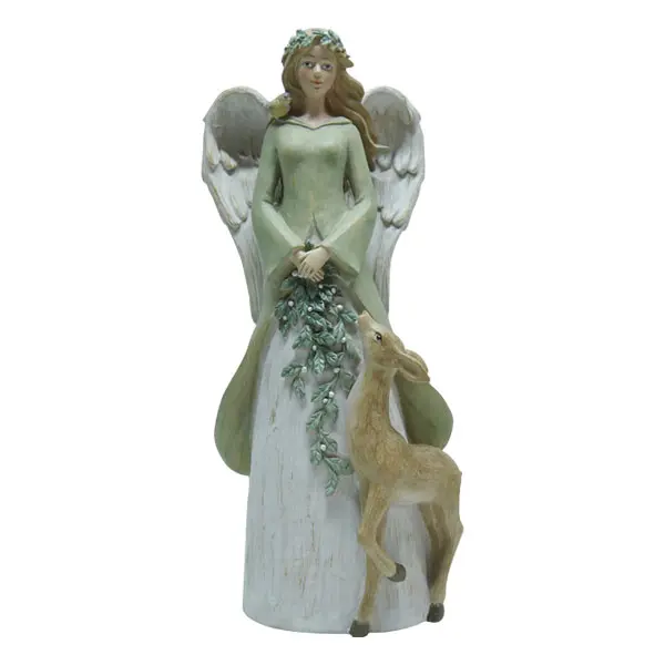 32cm Angel With Deer & Wreath